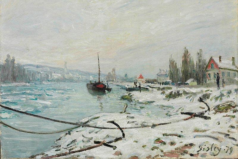 Alfred Sisley Mooring Lines, the Effect of Snow at Saint-Cloud China oil painting art